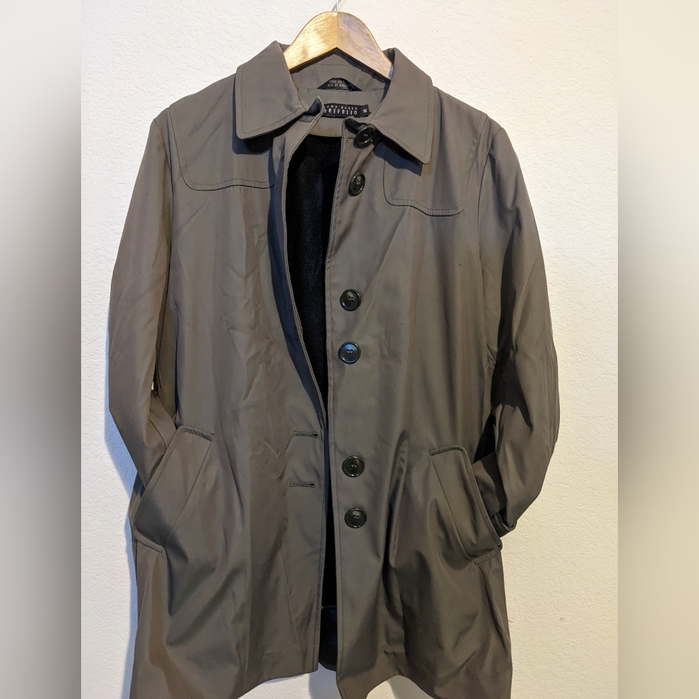 Perry Ellis Portfolio Women's Jacket Raincoat All Weather Lined Nylon sz 16